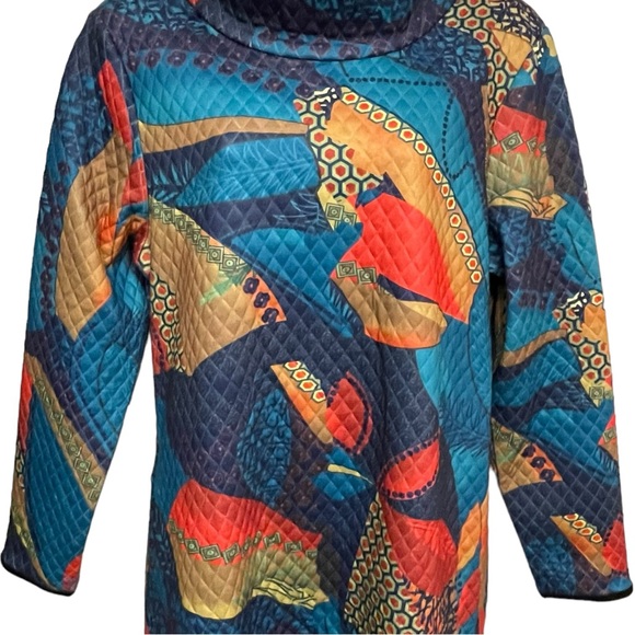 FLORYDAY Dress Quilted Mock Neck Midi Avant Garde Colorful Abstract Print Medium - Picture 4 of 12